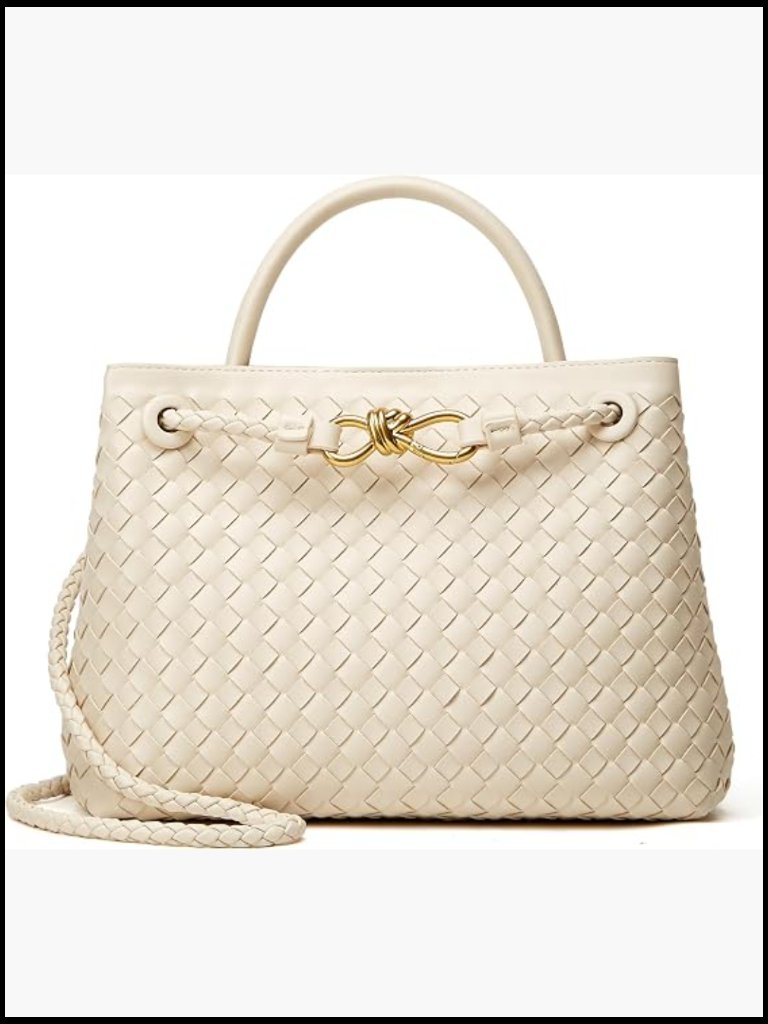 Trendy Woven Tote Bag Vegan Leather Shoulder Handbag Summer Beach Travel Satchel